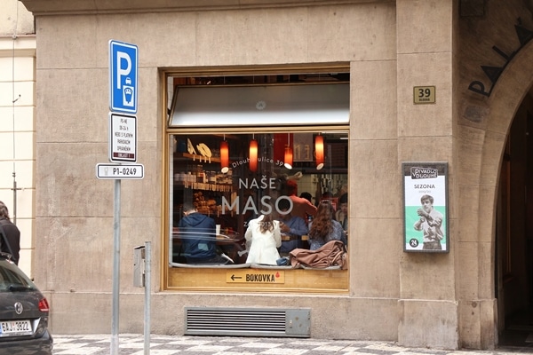 exterior of Nase Maso butcher and meat shop in Prague