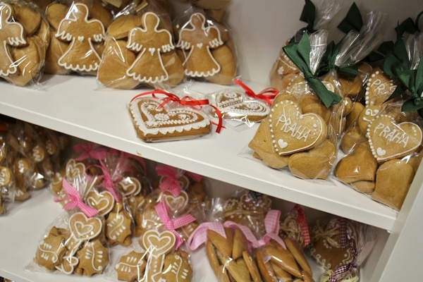 packages of gingerbread cookies for sale in gingerbread shop in Prague