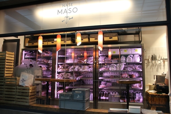 meat displays inside Nase Maso in Prague