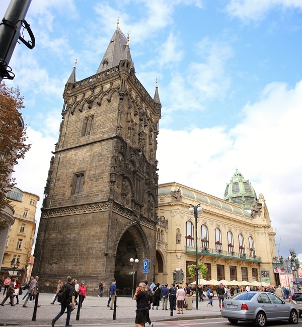 the Powder Tower and Municipal House in Prague