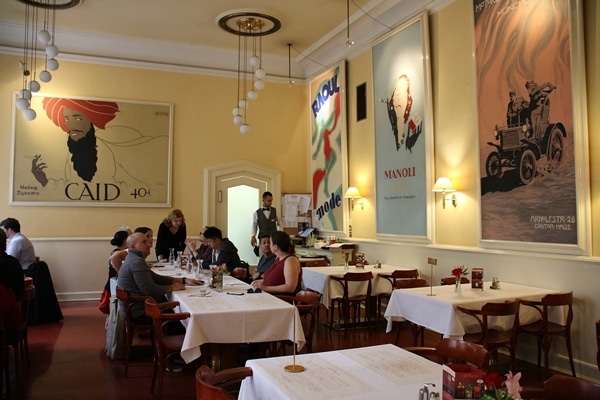 dining room inside Cafe Louvre in Prague