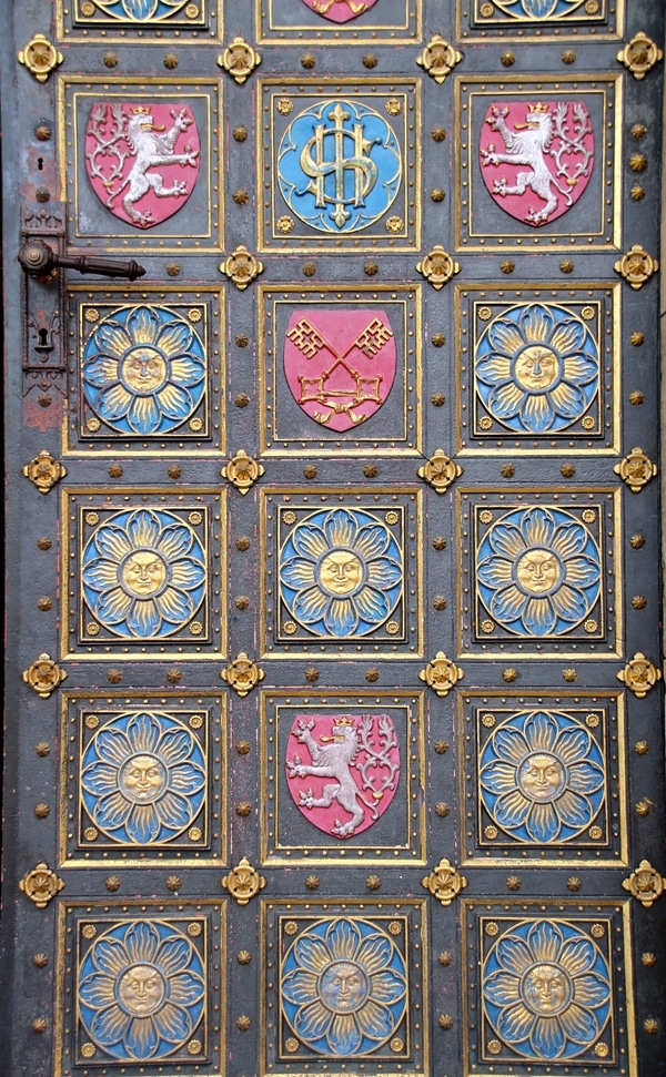 colorful and ornate church door at Vyšehrad in Prague