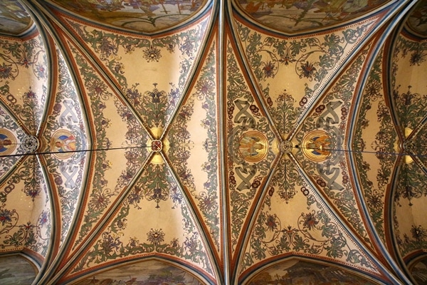 painted vaulted ceilings inside Basilica of St. Peter and St. Paul in Prague