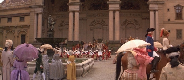 screenshot from the film Amadeus of an outdoor concert