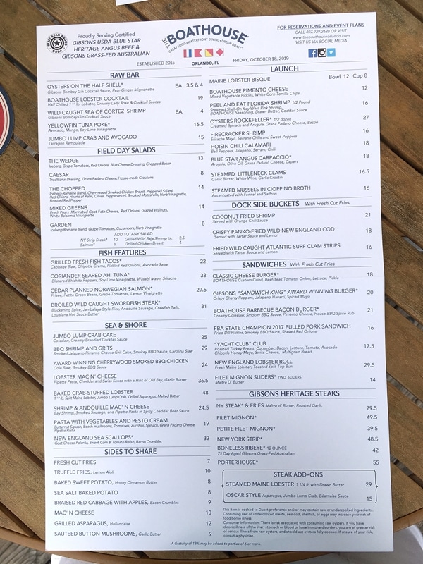 The Boathouse menu