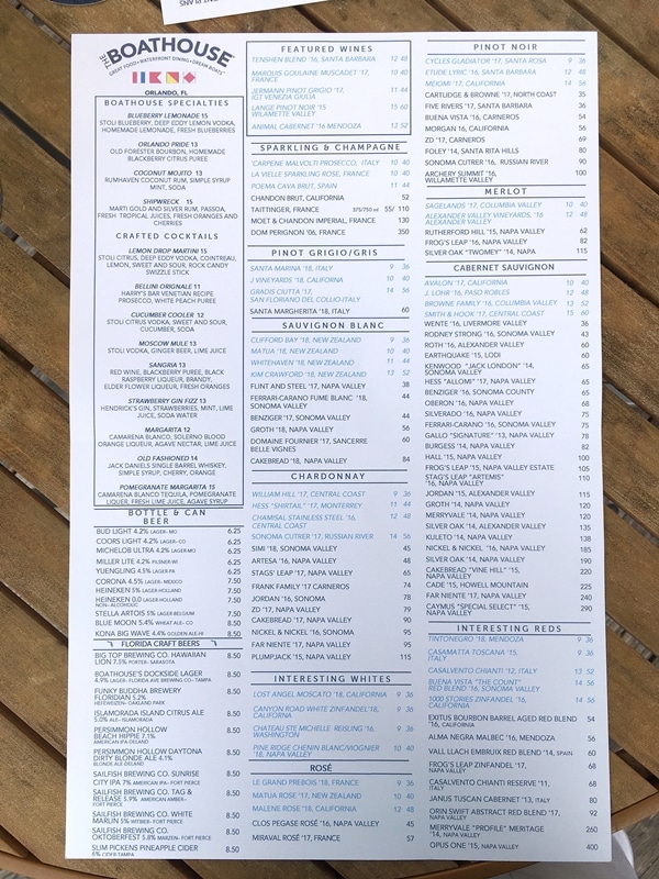 The Boathouse menu