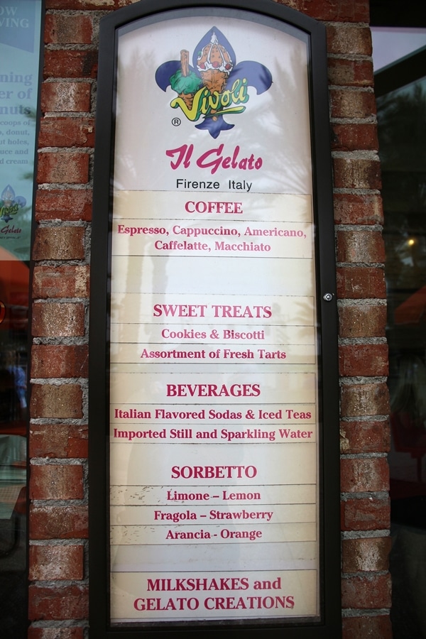 Vivoli Gelato menu at Disney Springs