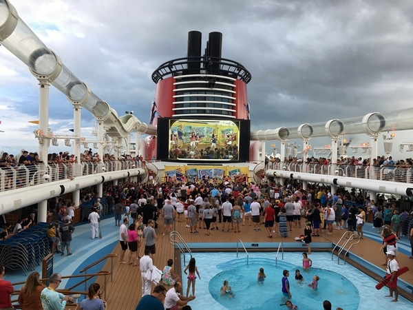 the pool deck of the Disney Fantasy cruise ship