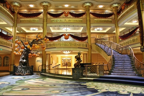 Disney Fantasy atrium decorated for Halloween