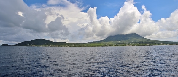 A group of clouds in the sky over a body of water