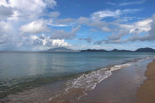 Beach on Nevis with a view of St. Kitts