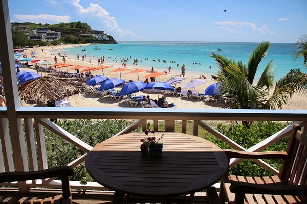 view from the open-air restaurant at a Caribbean beach