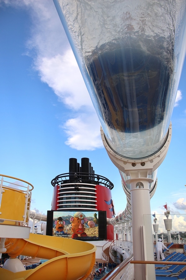 The Aquaduck water slide on the Disney Fantasy cruise ship