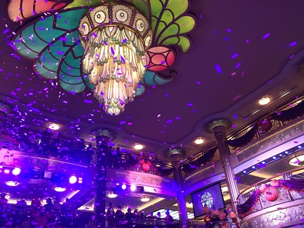 the Disney Fantasy atrium chandelier with confetti