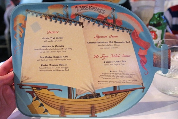 Disney Fantasy pirate night dessert menu