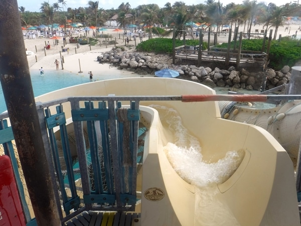 view from the top of the water slide at Castaway Cay in the Bahamas