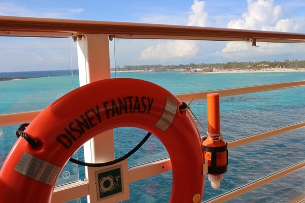 Disney Fantasy Life Preserver with Disney\'s Castaway Cay in the background