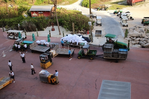 Disney cruise ship workers on the dock at Castaway Cay