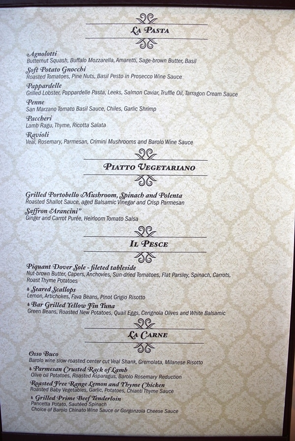 dinner menu at Palo