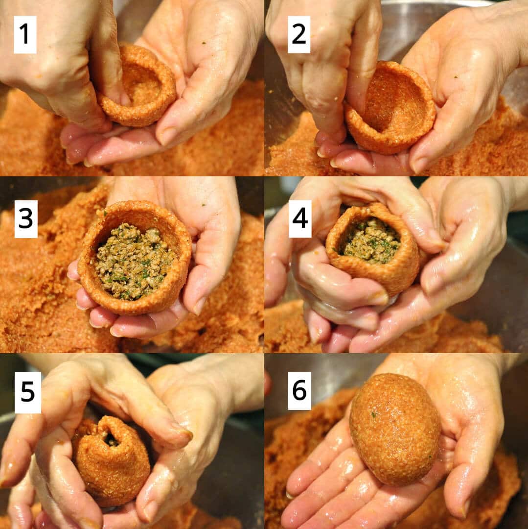 Step by step photos of assembling ishli kofte