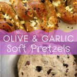 Philadelphia style olive pretzels topped with crumbled feta cheese