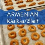 khalkha / simit savory cookies shaped like rings and twists on baking sheets