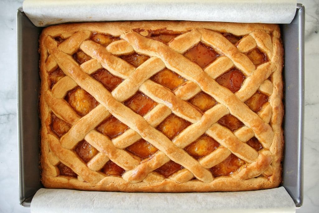 Baked pirog with a golden lattice top