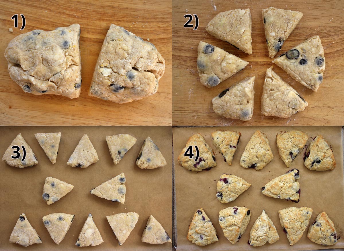 step by step photos of how to cut scones into triangles and bake them