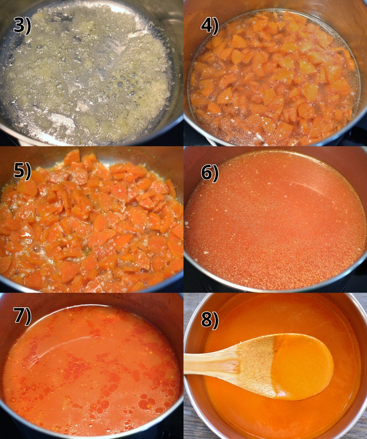 Step by step photos of how to make Venetian sauce with carrots and garlic