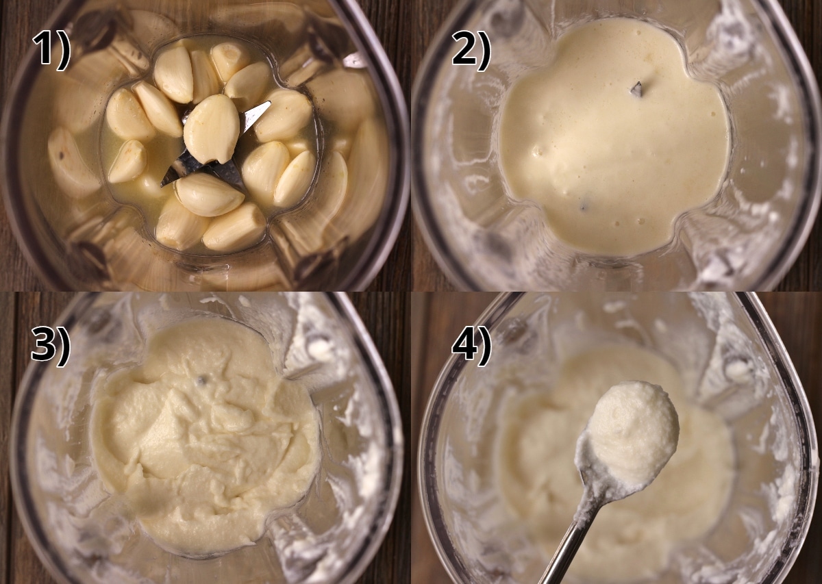 step by step photos of blending zankou Chicken garlic sauce