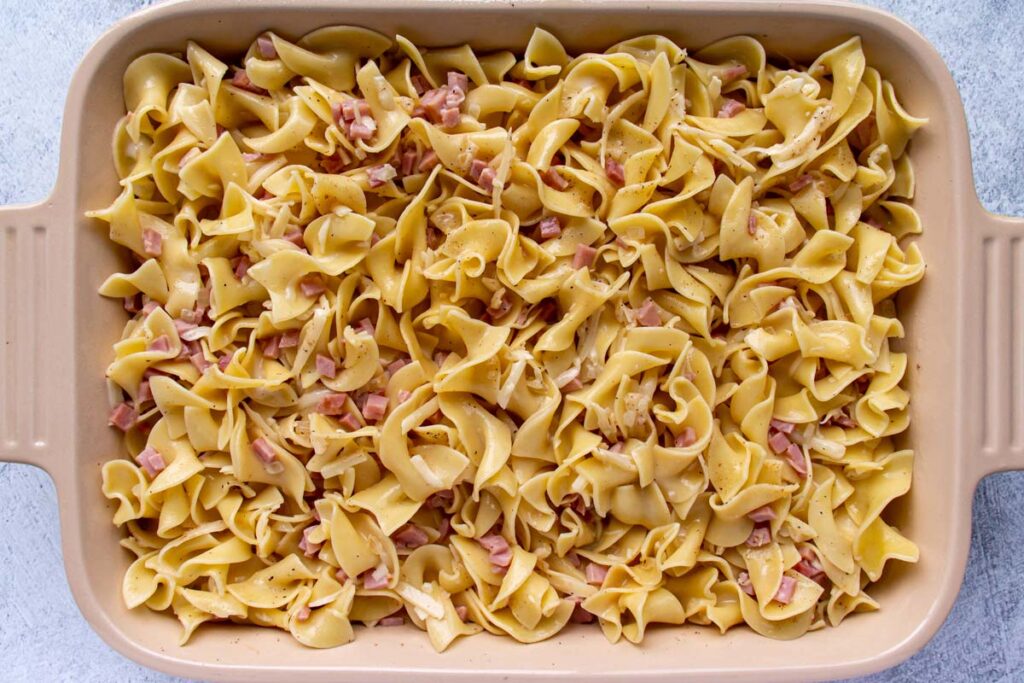 Schinkennudeln (German Ham and Cheese Noodle Casserole) Mission Food