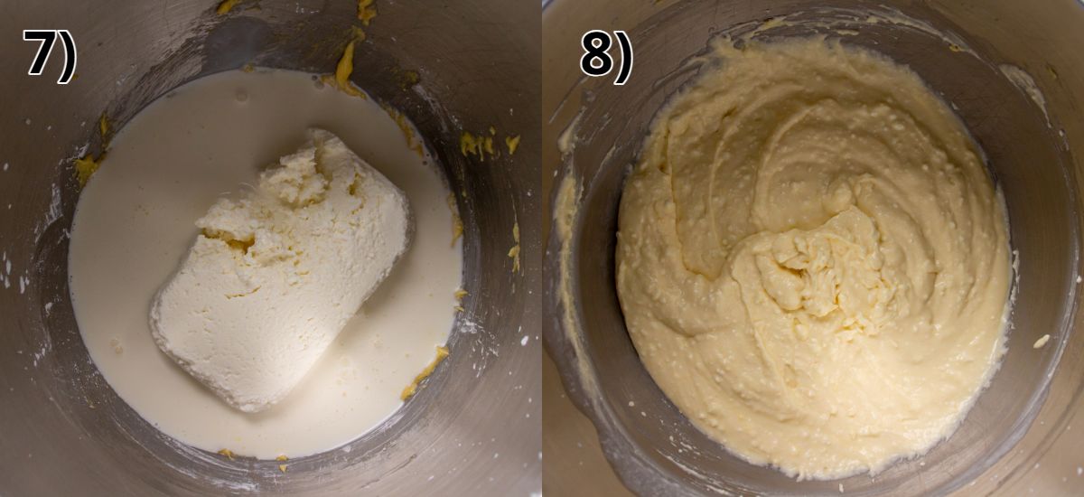 Before and after beating quark and heavy cream into batter.