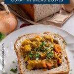 South African chicken curry served in a bread bowl.