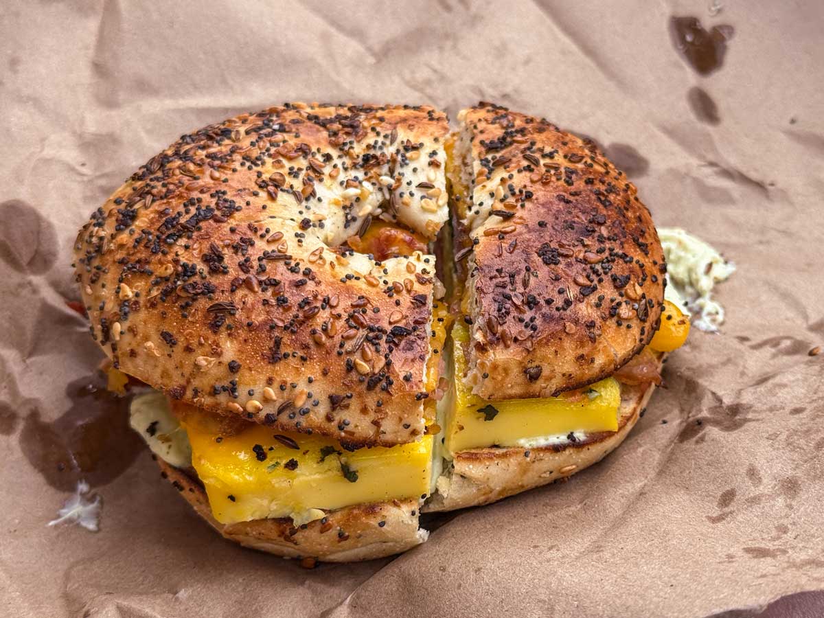 The Breakfast Bagel at Little Fish Coffee in Kauai.