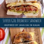 A breakfast sandwich inspired by Java Kai in Kauai, made on an everything bagel.